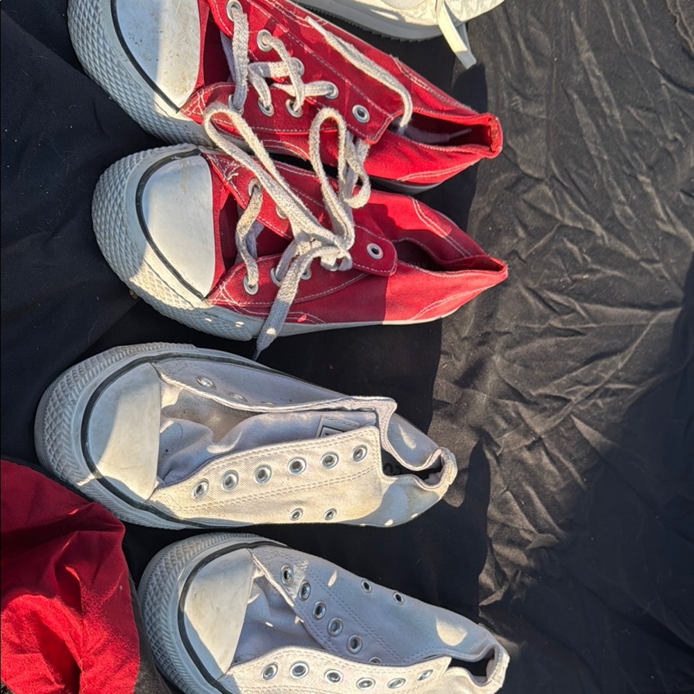 Red and White Sneakers with Canvas Upper and Rubber Toe Caps